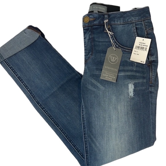 Wit & Wisdom LUXE TOUCH Girlfriend Jean.  Blue Vintage Distressed Denim - Picture 2 of 15